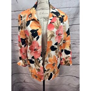 Alfred Dunner‎ Floral Print Open Front Blazer Jacket Career Office Women's